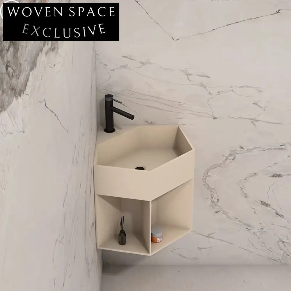 Luxurious Wall-Hung Solid Surface Stone Bathroom Basin - Modern Italian Design Cream