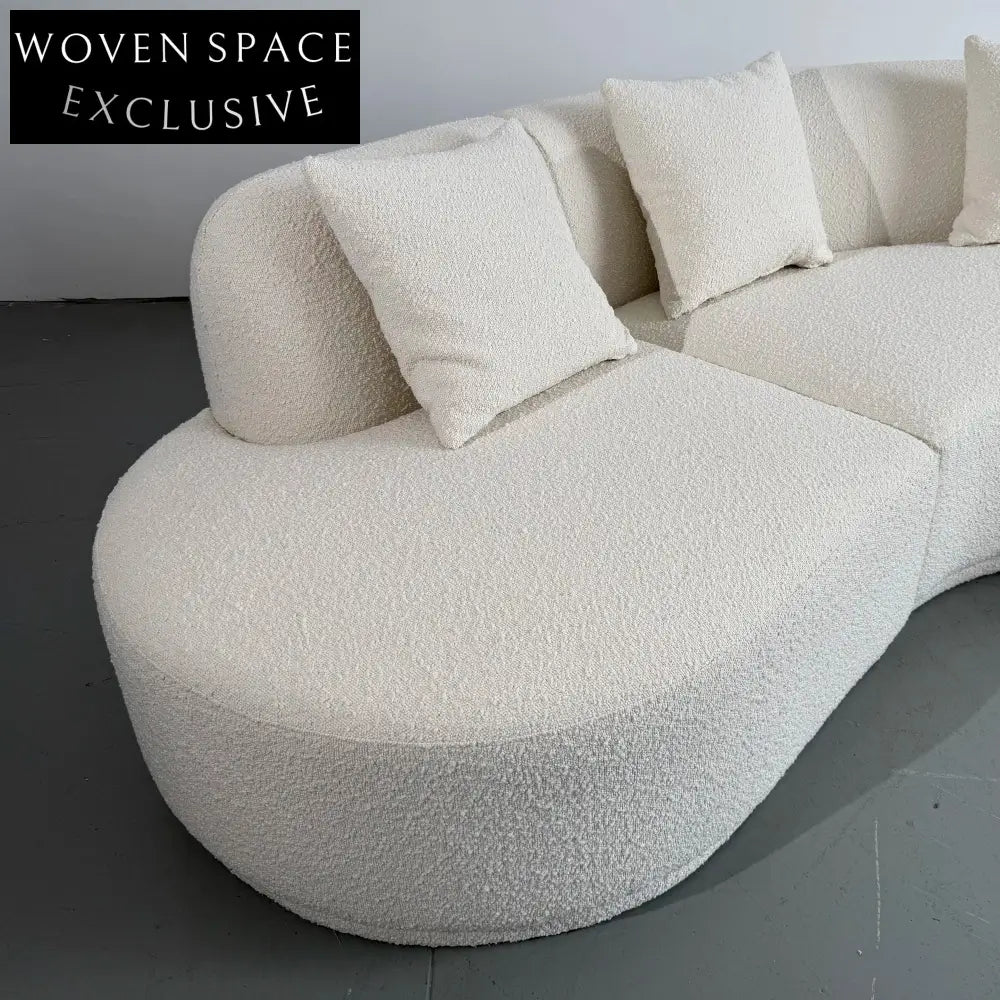 Luxurious White Boucle Upholstered L-Shape Sectional Sofa Chaise for Modern Living