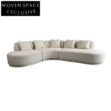 Luxurious White Boucle Upholstered L-Shape Sectional Sofa Chaise for Modern Living