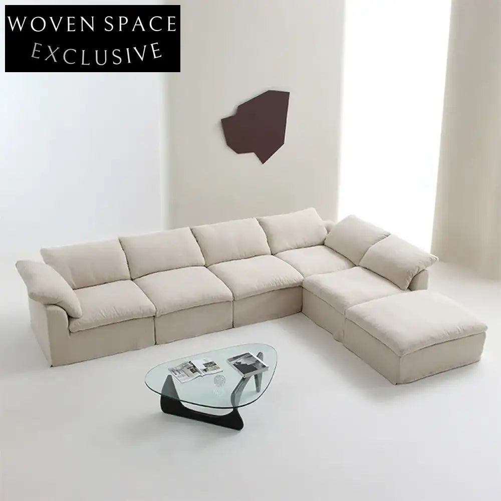 Luxurious White Fabric Modular Sectional Cloud Couch, Feather-Filled Living Room Sofa