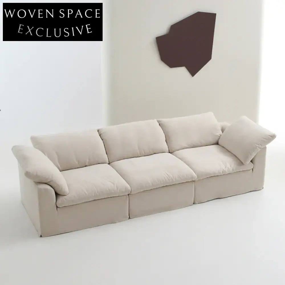 Luxurious White Fabric Modular Sectional Cloud Couch, Feather-Filled Living Room Sofa