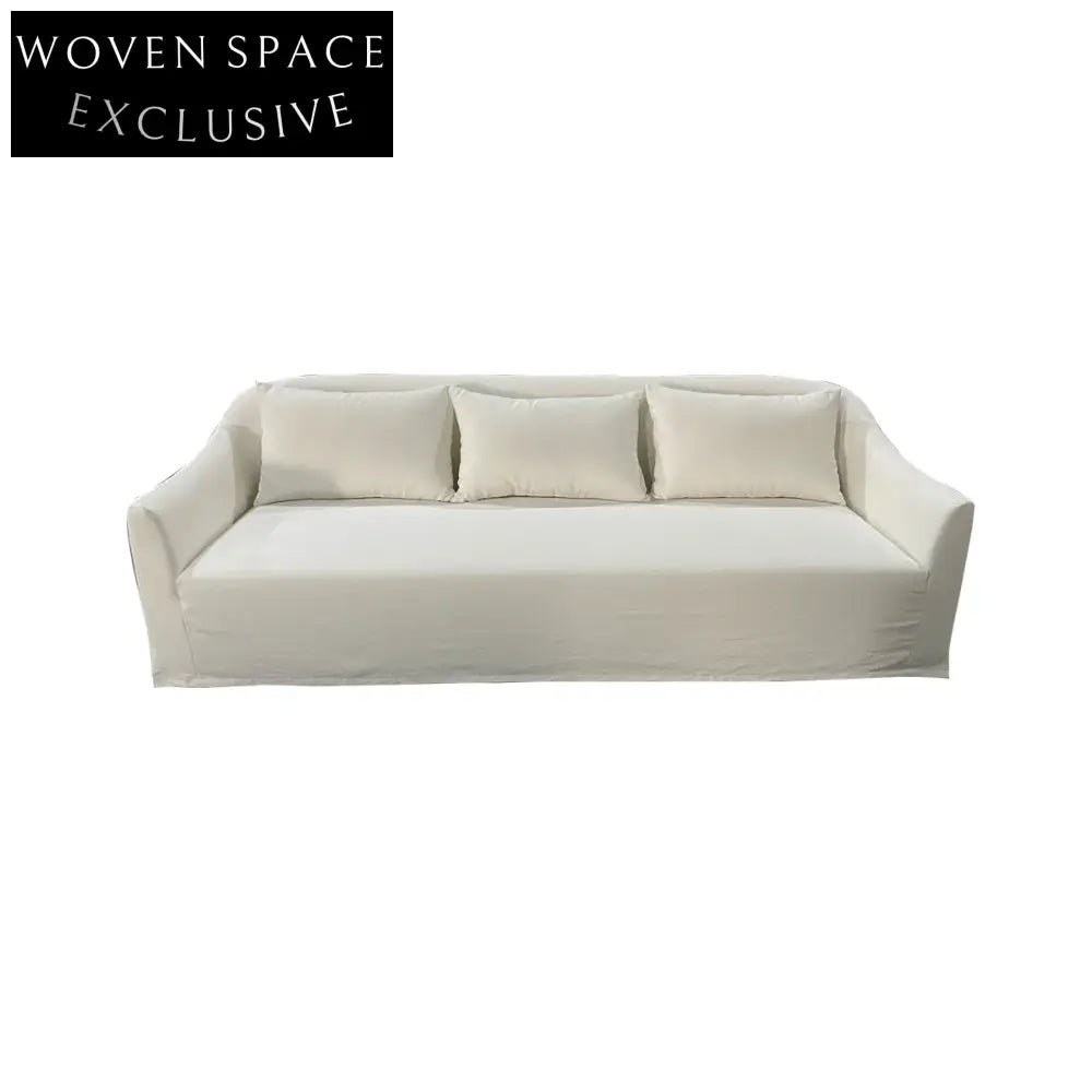 Luxurious White Linen 3-Seat Sofa Couch - Modern Solid Wood Living Room Furniture