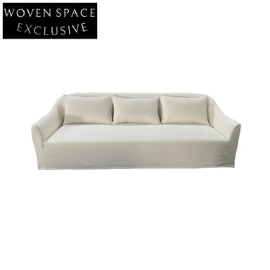 Luxurious White Linen 3-Seat Sofa Couch - Modern Solid Wood Living Room Furniture
