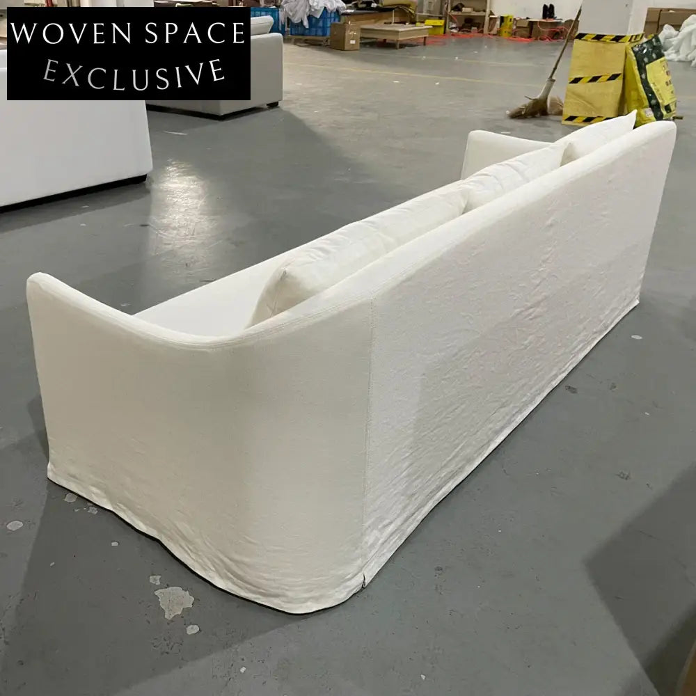 Luxurious White Linen 3-Seat Sofa Couch - Modern Solid Wood Living Room Furniture