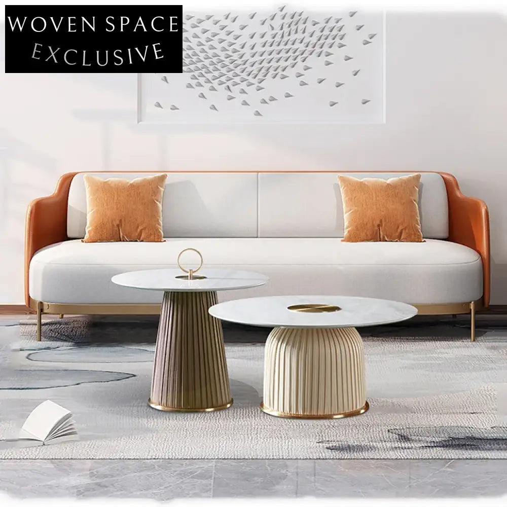 Luxurious White Marble Top Coffee Table with Gold Stainless Steel Base