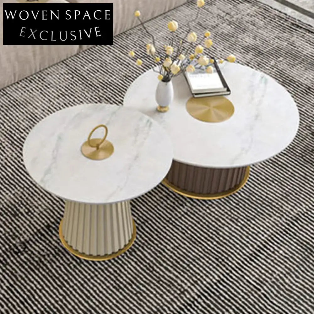 Luxurious White Marble Top Coffee Table with Gold Stainless Steel Base