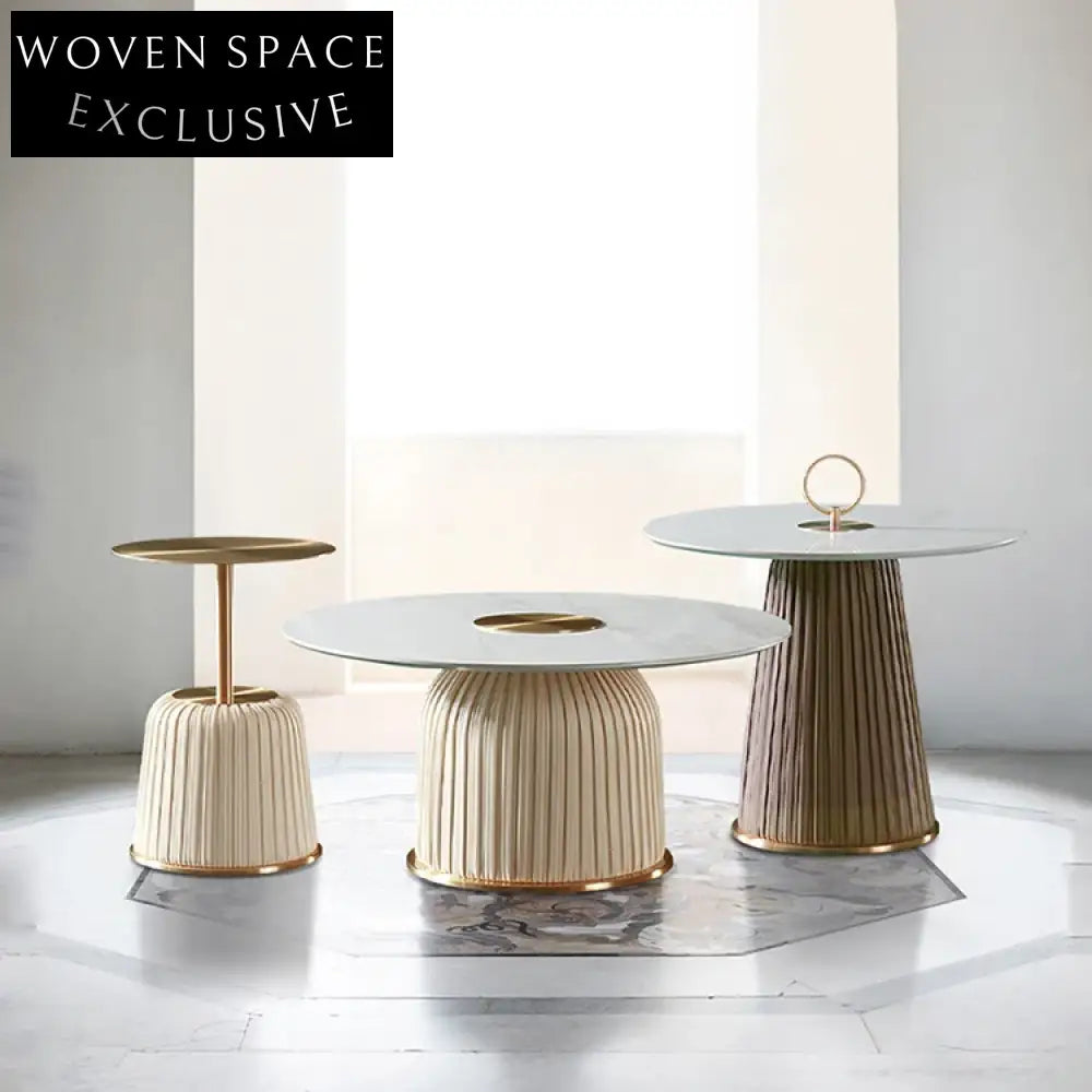 Luxurious White Marble Top Coffee Table with Gold Stainless Steel Base