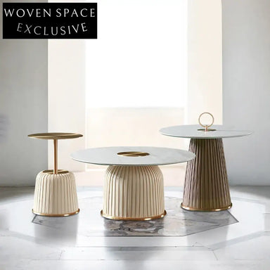 Luxurious White Marble Top Coffee Table with Gold Stainless Steel Base