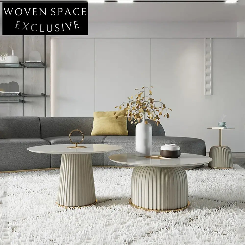 Luxurious White Marble Top Coffee Table with Gold Stainless Steel Base