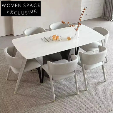 Luxurious White Marble Top Stainless Steel Dining Table for Modern Homes