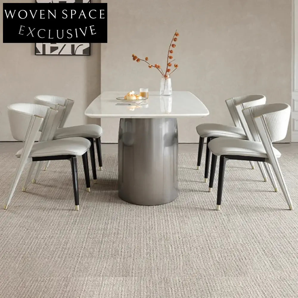 Luxurious White Marble Top Stainless Steel Dining Table for Modern Homes