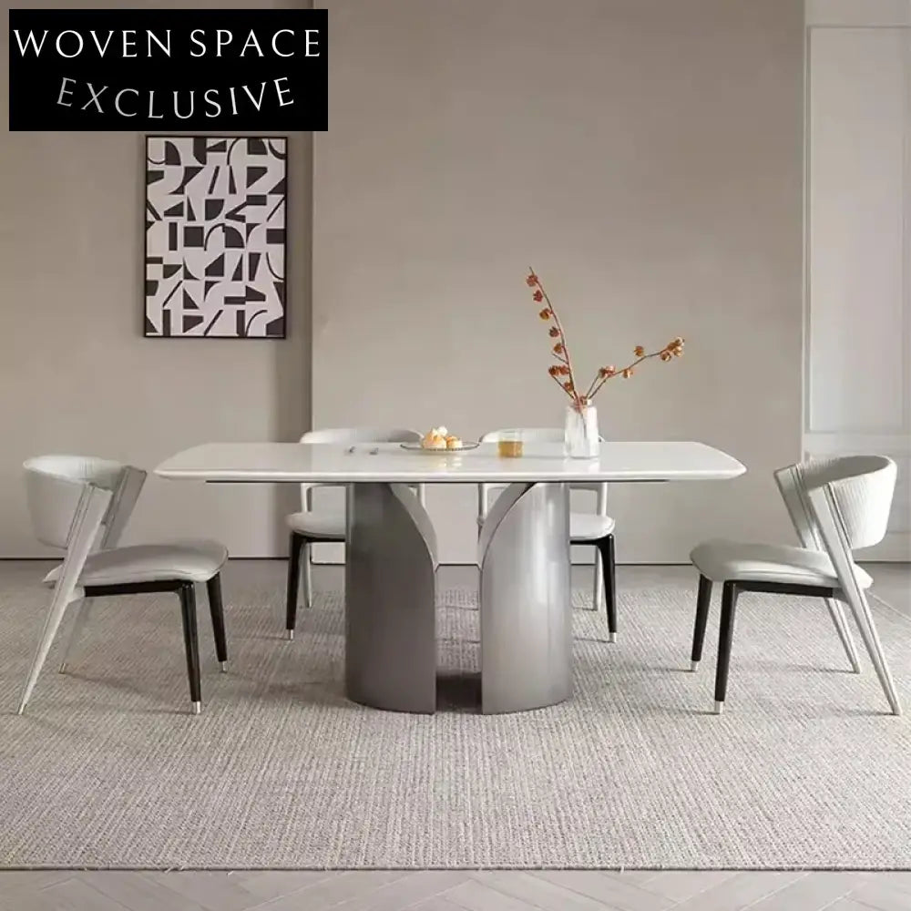 Luxurious White Marble Top Stainless Steel Dining Table for Modern Homes