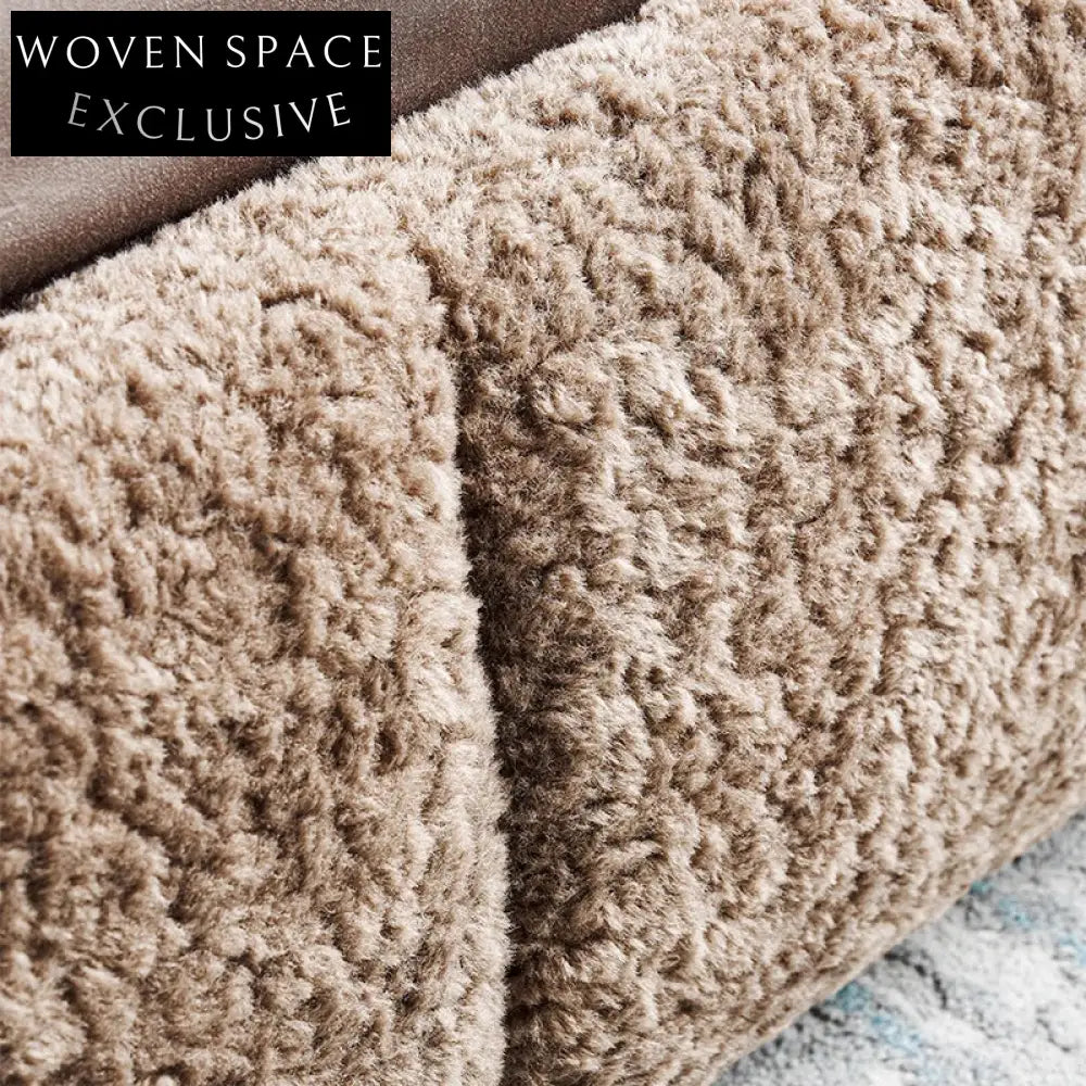 Luxurious Wooden Frame Soft Teddy Fabric High Headboard King Size Bed