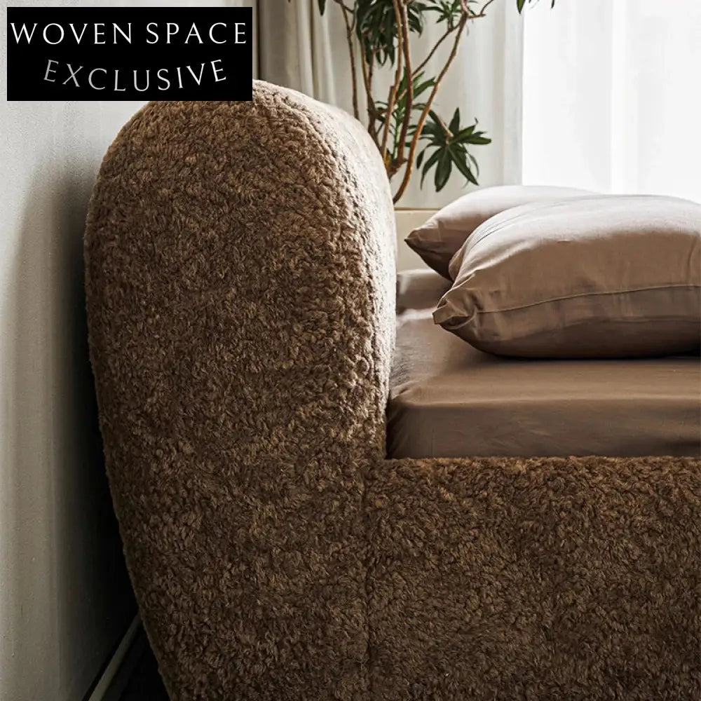 Luxurious Wooden Frame Soft Teddy Fabric High Headboard King Size Bed