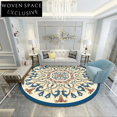 Luxurious Wool European Neoclassical Round/Oval Floral Area Rug for Elegant Homes