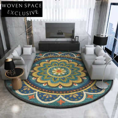 Luxurious Wool European Neoclassical Round/Oval Floral Area Rug for Elegant Homes