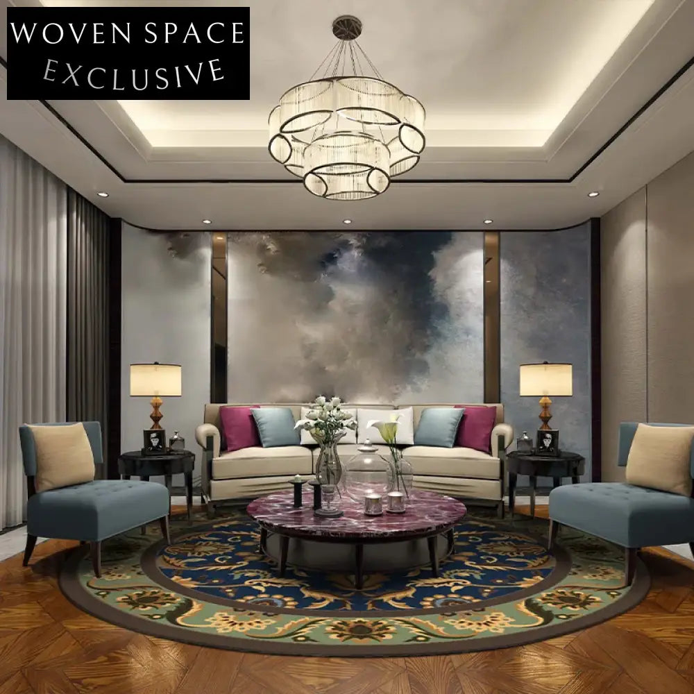 Luxurious Wool European Neoclassical Round/Oval Floral Area Rug for Elegant Homes