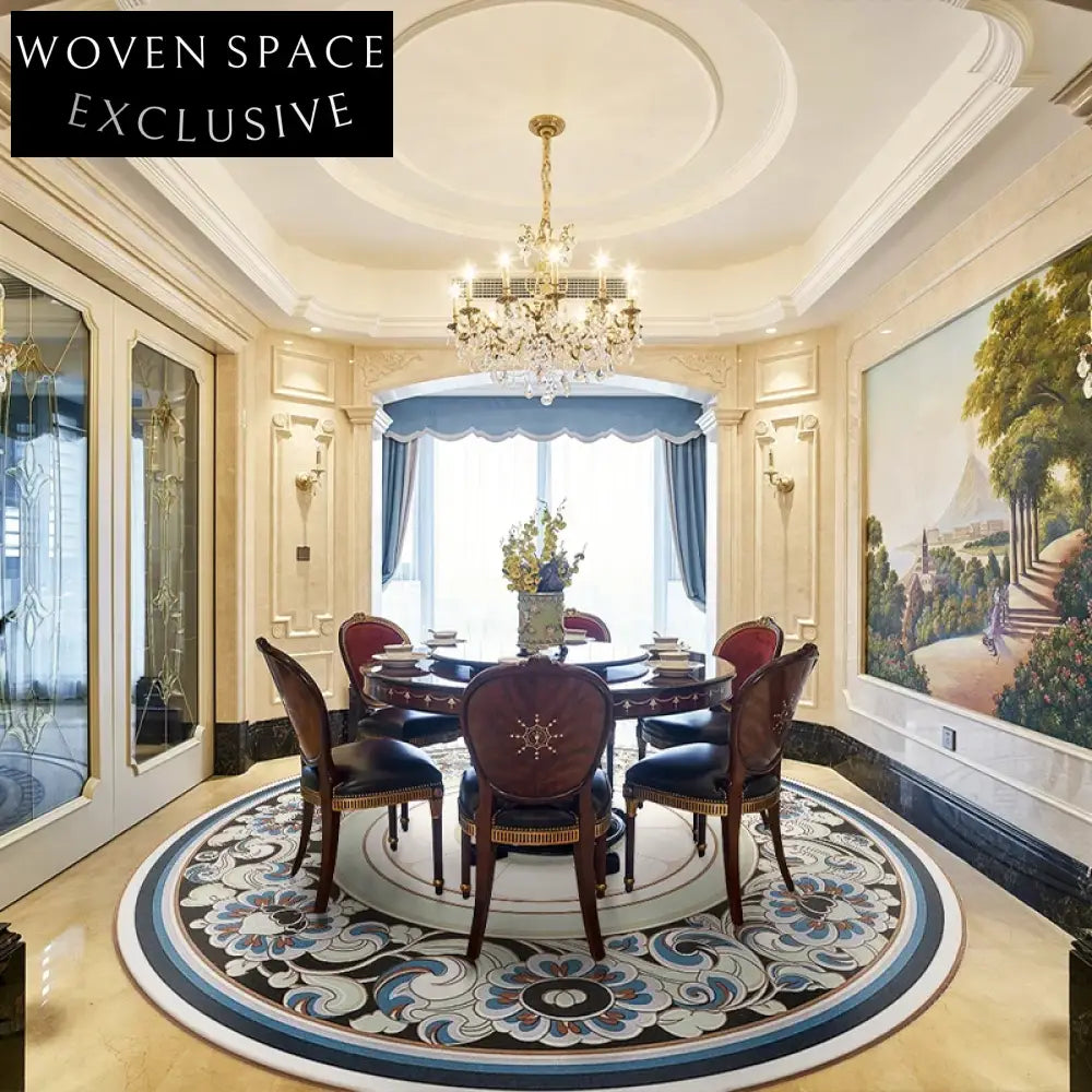 Luxurious Wool European Neoclassical Round/Oval Floral Area Rug for Elegant Homes