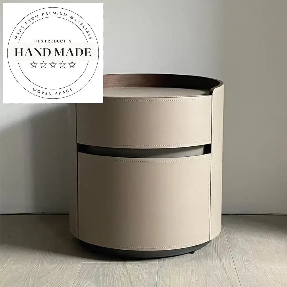 Luxury 2 Drawer Saddle Leather Storage Bedside Table