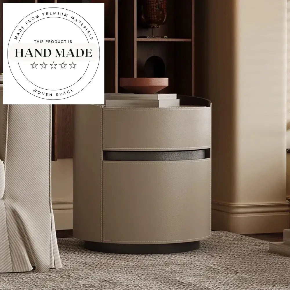 Luxury 2 Drawer Saddle Leather Storage Bedside Table