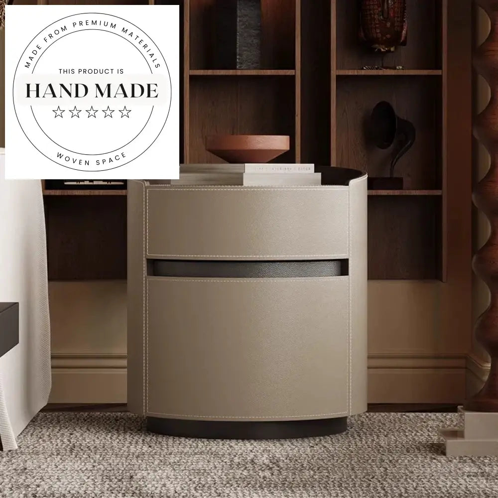 Luxury 2 Drawer Saddle Leather Storage Bedside Table