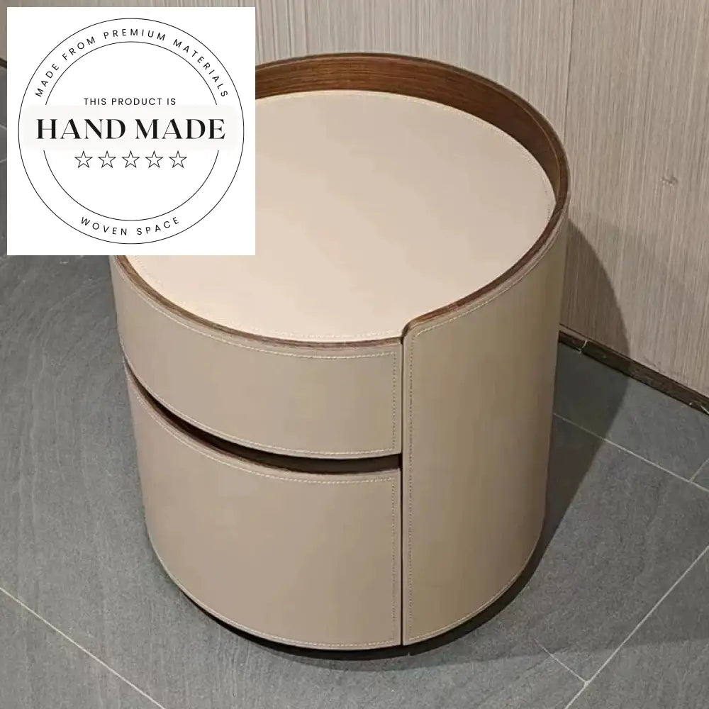 Luxury 2 Drawer Saddle Leather Storage Bedside Table