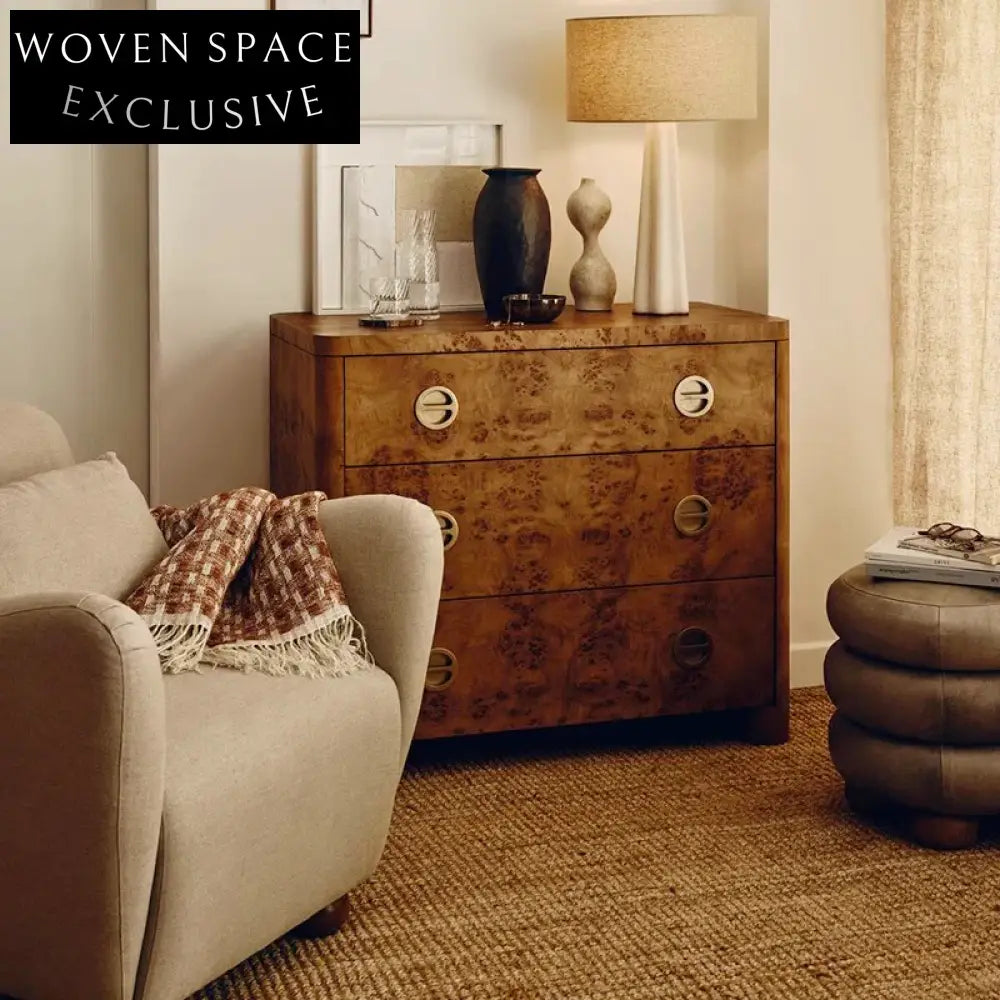 Luxury 3-Drawer Wood Dresser Sideboard for Bedroom Living Room Storage Cabinet