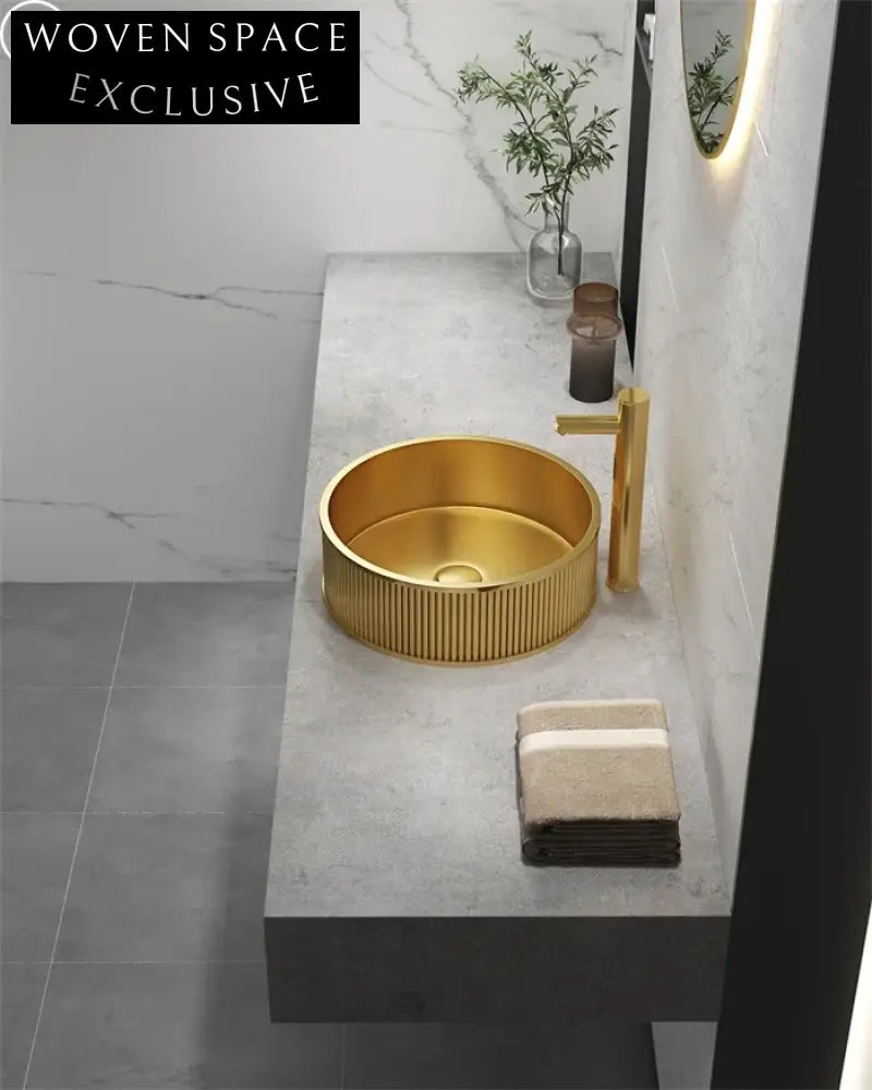 Luxury 304 Stainless Steel Fluted Round Above Counter Vessel Bathroom Sink