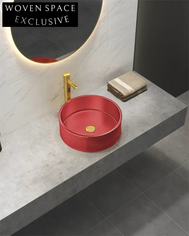 Luxury 304 Stainless Steel Fluted Round Above Counter Vessel Bathroom Sink