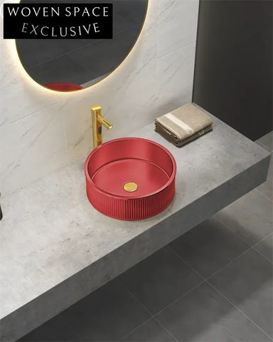 Luxury 304 Stainless Steel Fluted Round Above Counter Vessel Bathroom Sink