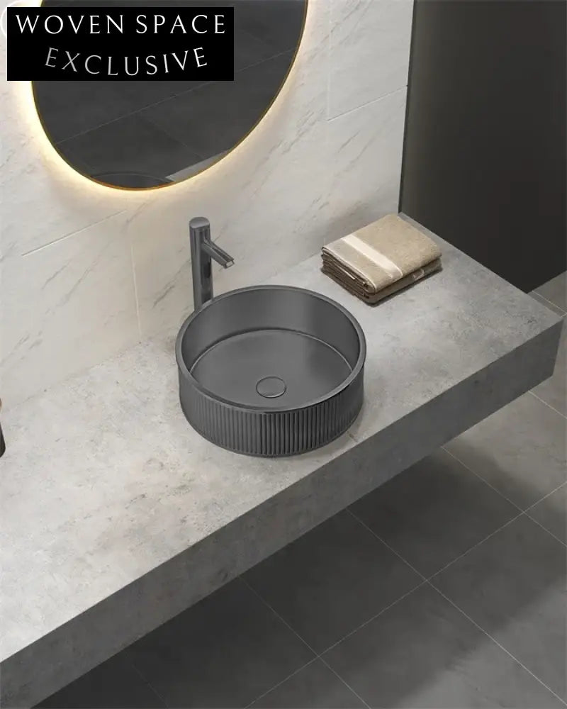 Luxury 304 Stainless Steel Fluted Round Above Counter Vessel Bathroom Sink