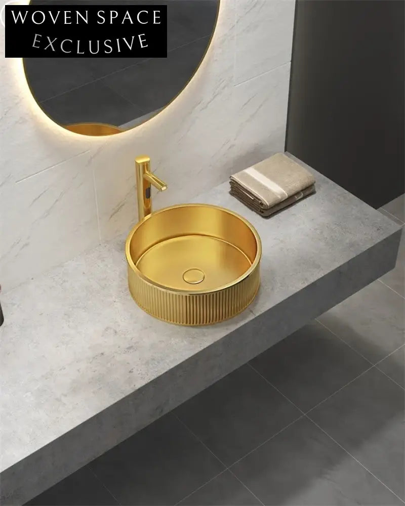 Luxury 304 Stainless Steel Fluted Round Above Counter Vessel Bathroom Sink