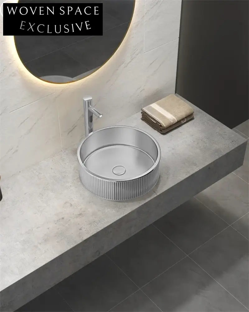 Luxury 304 Stainless Steel Fluted Round Above Counter Vessel Bathroom Sink