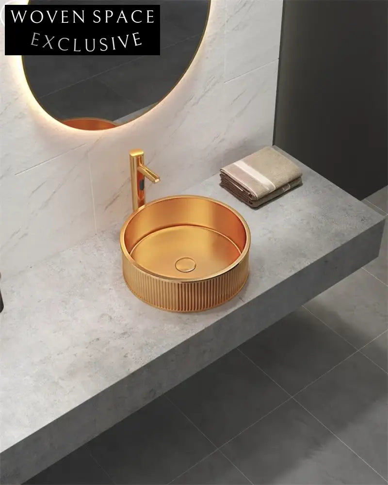 Luxury 304 Stainless Steel Fluted Round Above Counter Vessel Bathroom Sink