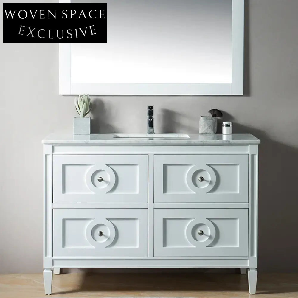 Luxury 48-inch Solid Wood Dual Sink Bathroom Vanity with Marble Top