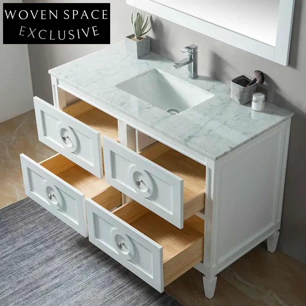 Luxury 48-inch Solid Wood Dual Sink Bathroom Vanity with Marble Top