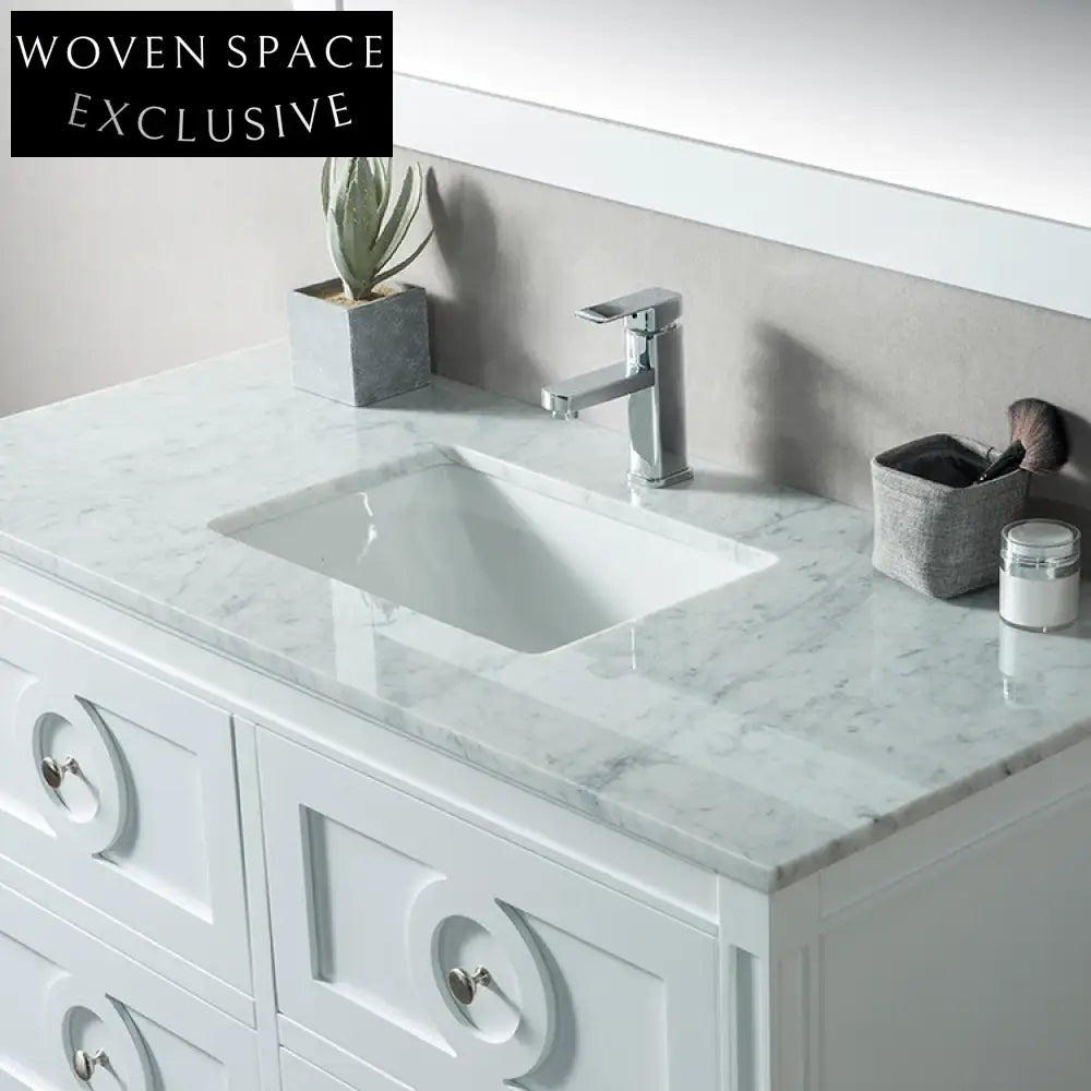 Luxury 48-inch Solid Wood Dual Sink Bathroom Vanity with Marble Top