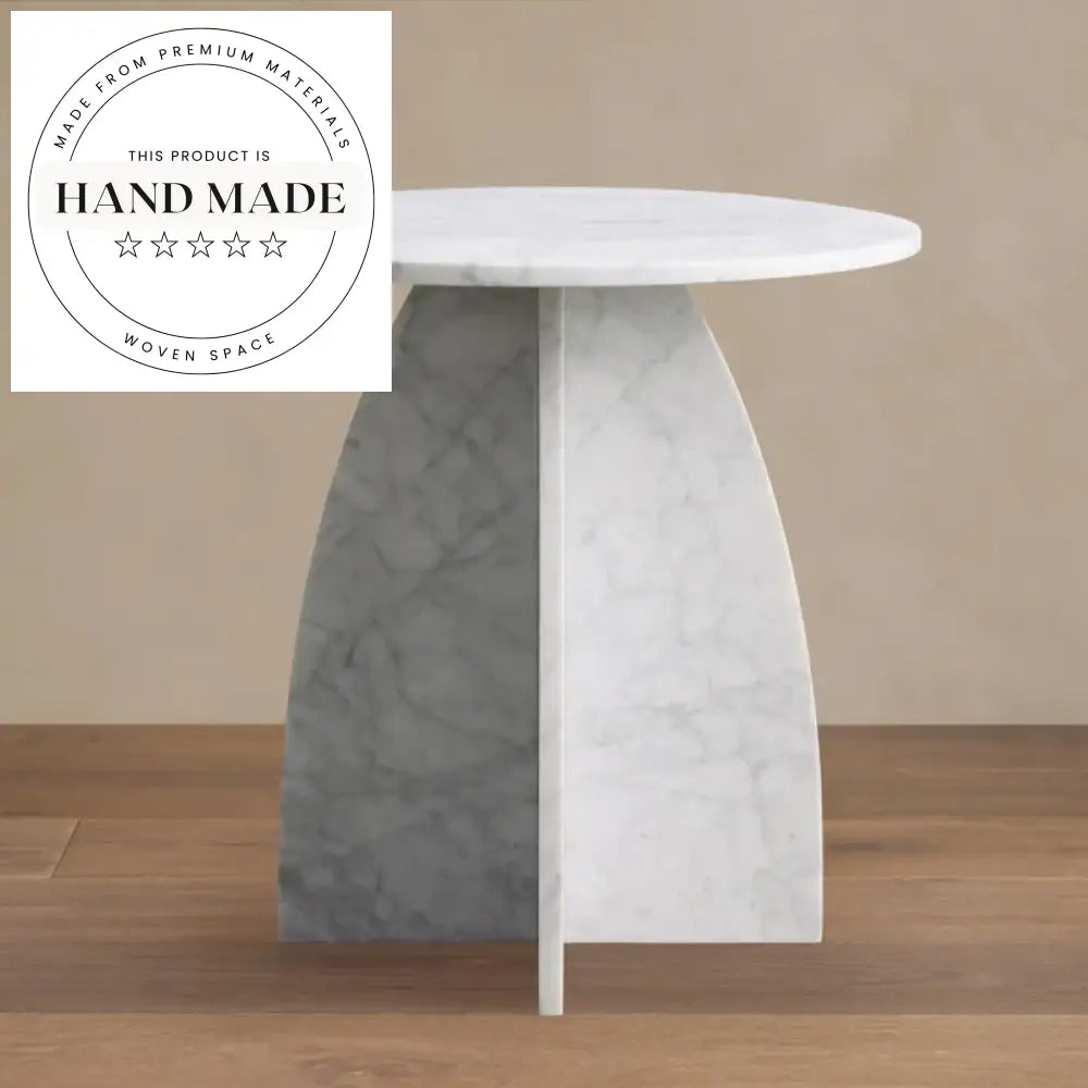 Luxury 56cm Round Natural White Marble Modern Side Table