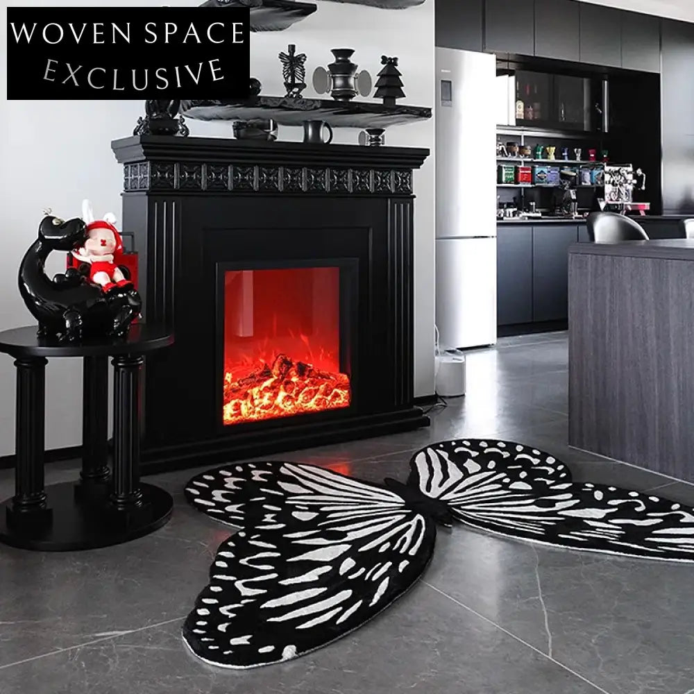 Luxury Abstract Butterfly Design Black White Area Rug for Home Decor