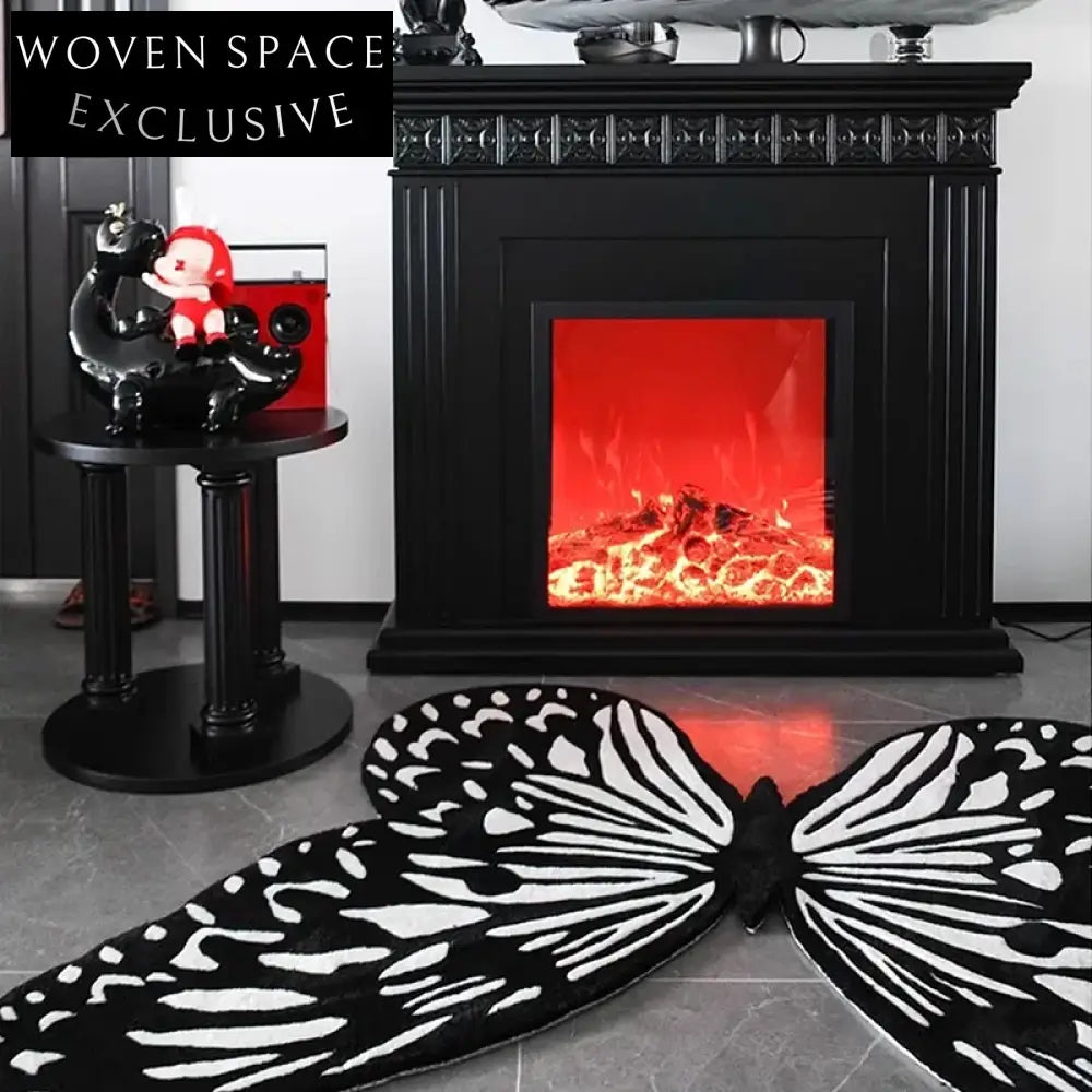 Luxury Abstract Butterfly Design Black White Area Rug for Home Decor