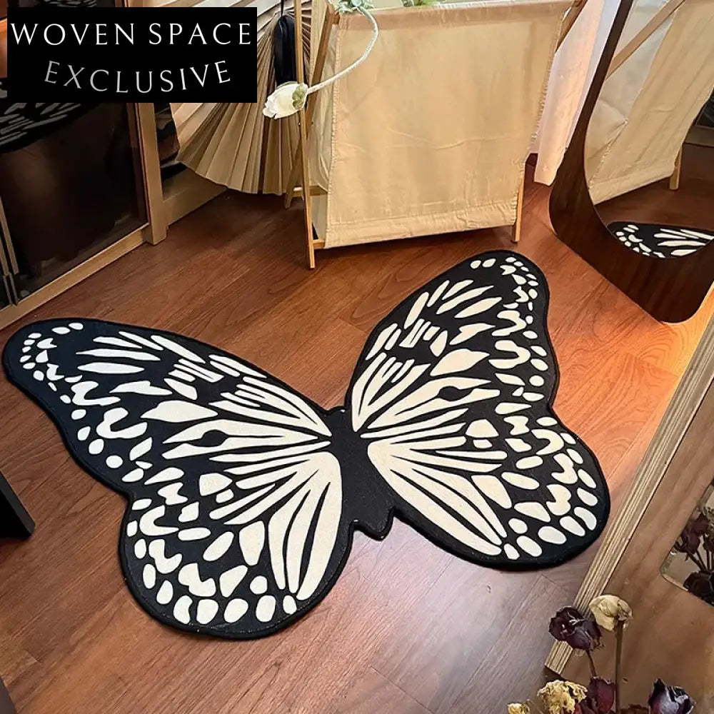 Luxury Abstract Butterfly Design Black White Area Rug for Home Decor