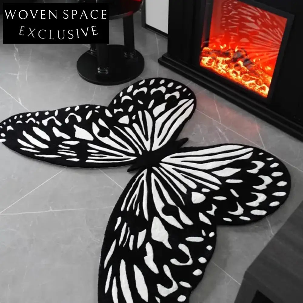 Luxury Abstract Butterfly Design Black White Area Rug for Home Decor