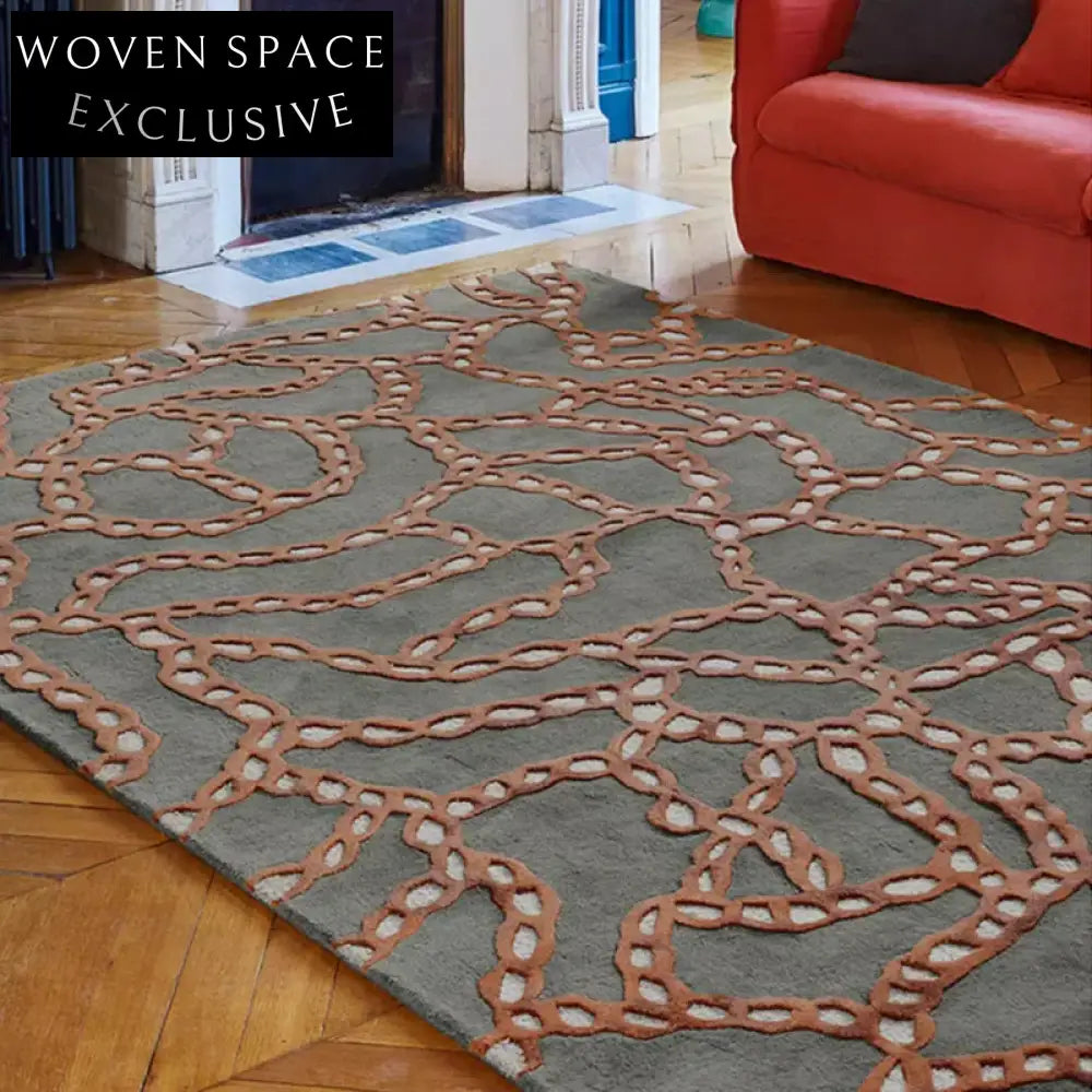 Luxury Abstract Line Green Polyester Area Rug for Bedroom Living Room