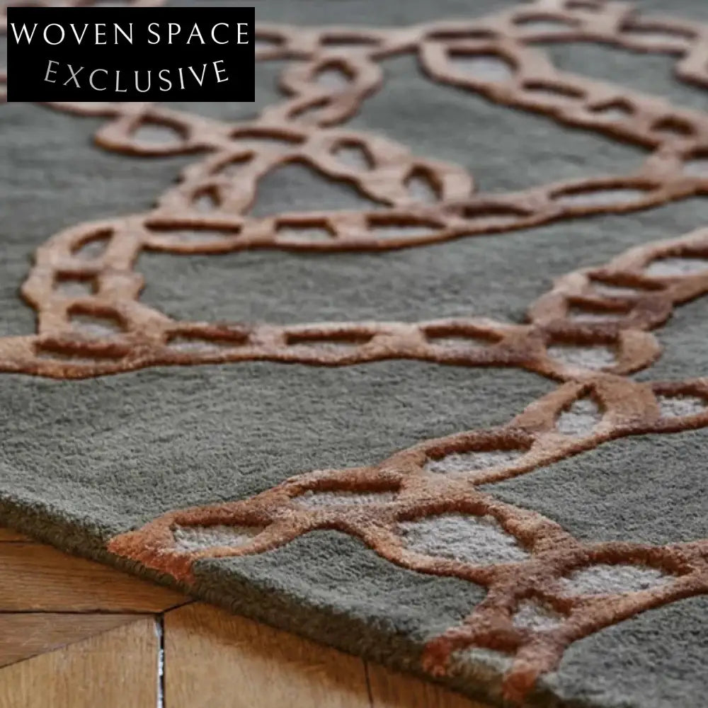 Luxury Abstract Line Green Polyester Area Rug for Bedroom Living Room