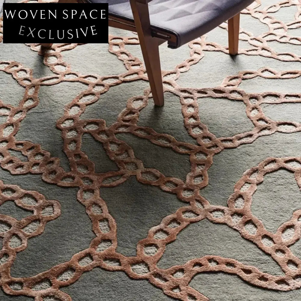 Luxury Abstract Line Green Polyester Area Rug for Bedroom Living Room