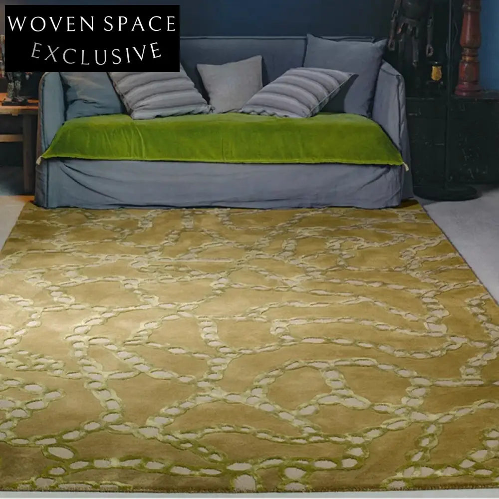 Luxury Abstract Line Green Polyester Area Rug for Bedroom Living Room