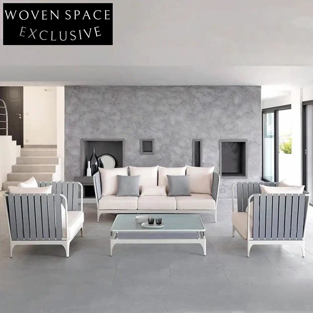 Luxury Aluminum Frame Outdoor Sectional Sofa with Braided Belt & Coffee Table