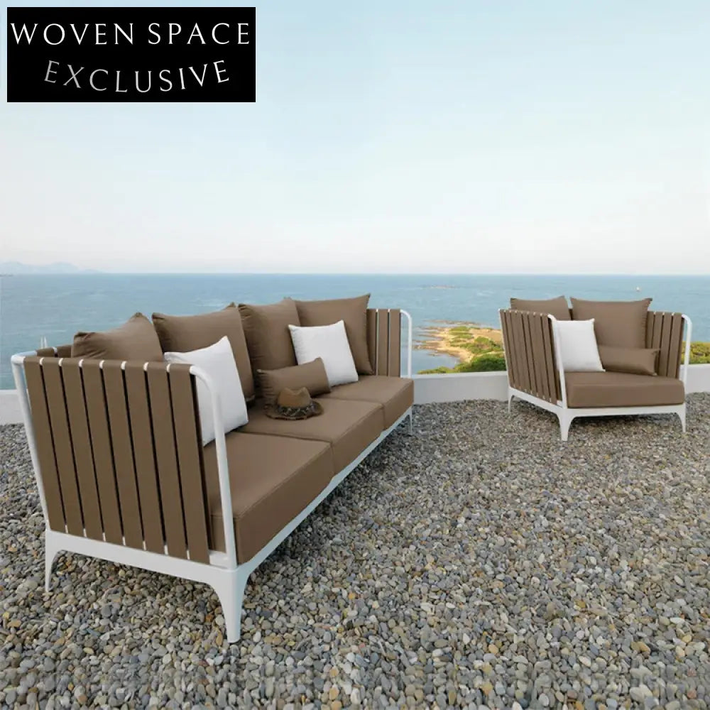 Luxury Aluminum Frame Outdoor Sectional Sofa with Braided Belt & Coffee Table