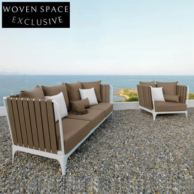 Luxury Aluminum Frame Outdoor Sectional Sofa with Braided Belt & Coffee Table