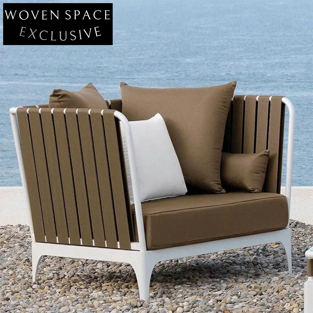 Luxury Aluminum Frame Outdoor Sectional Sofa with Braided Belt & Coffee Table